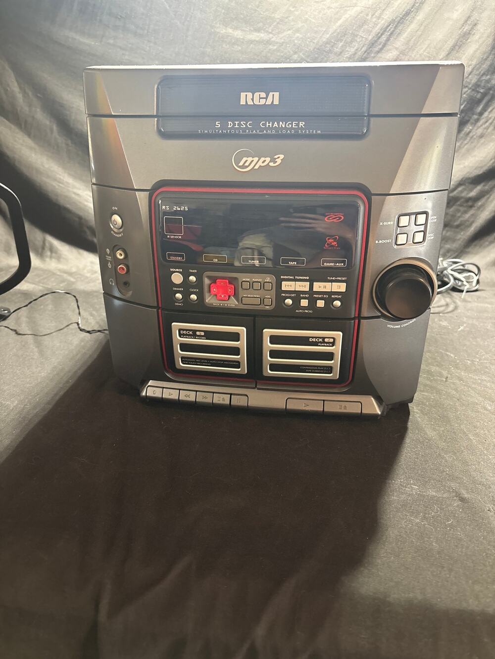 RCA RS2625 5 Disc CD Changer MP3 Dual Cassette Deck AM FM Stereo Shelf System